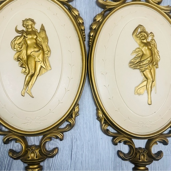 Vintage Dart Industries 7245 Ornate Golden Goddess Wall Plaques 22” Set of 2 USA - Picture 4 of 6